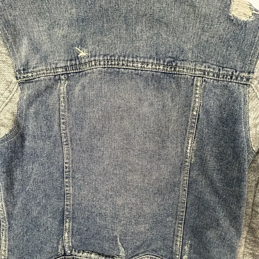 Free People Distressed Knit Denim Jean Jacket Women XS Blue Grey NO HOOD - Picture 5 of 12